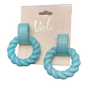 VIOLA ROUND TEAL POST EARRINGS COSTUME JEWELRY NEW